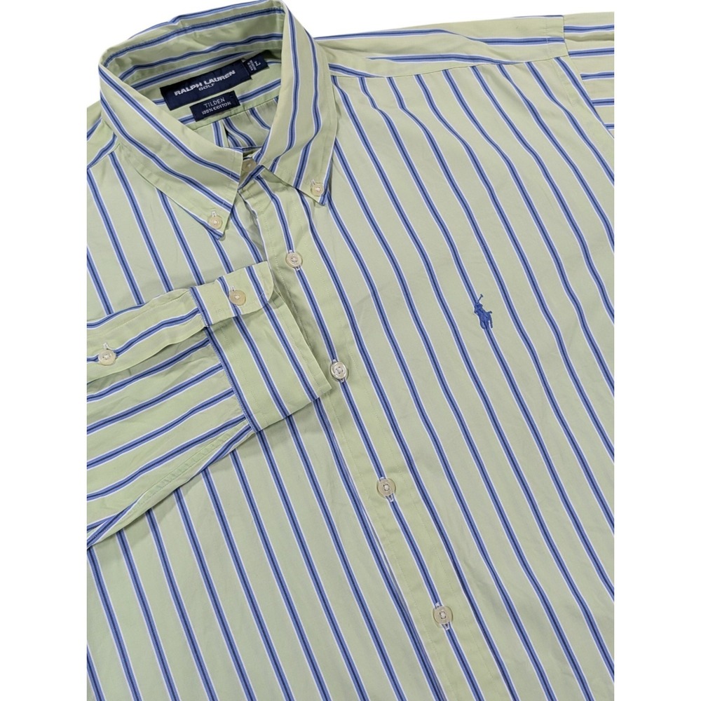 VTG Ralph Lauren Golf Tilden Shirt Mens Large Yellow Blue Stripe Button Down Y2K